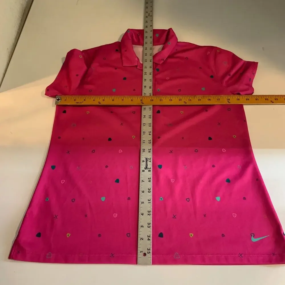 Nike Polo Shirt Women L Large Honeysuckle Dri Fit Allover Print Performance Golf